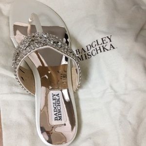 Cream/white Badgley Mischka rhinestone sandals